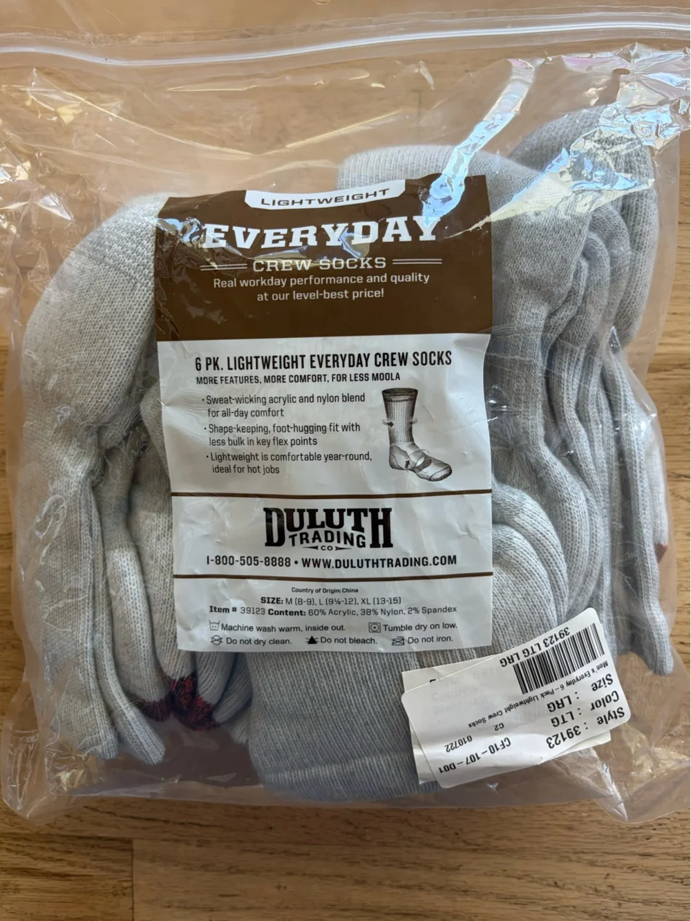Duluth Trading Co Lightweight Everyday Crew Socks - Light Gray (6 Pack) Size L
